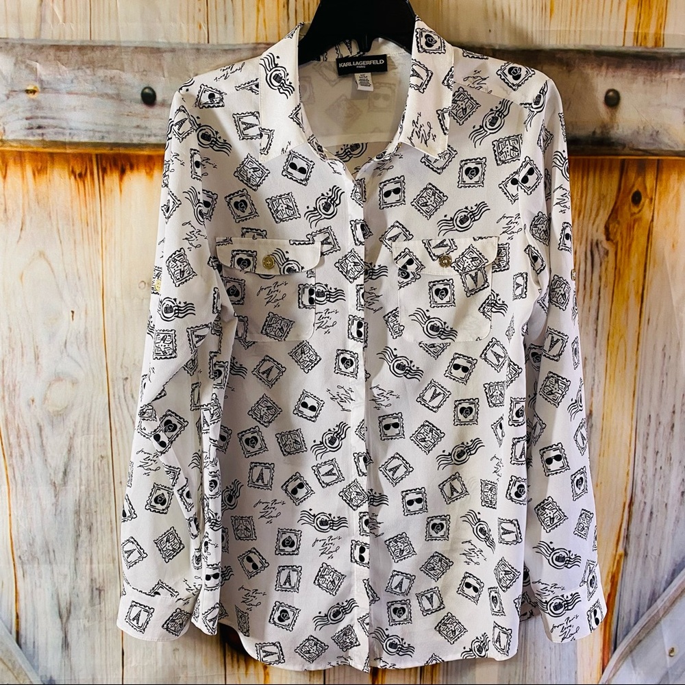 Karl Lagerfeld Paris Travel Button Down Blouse Wrinkle Resistant Medium